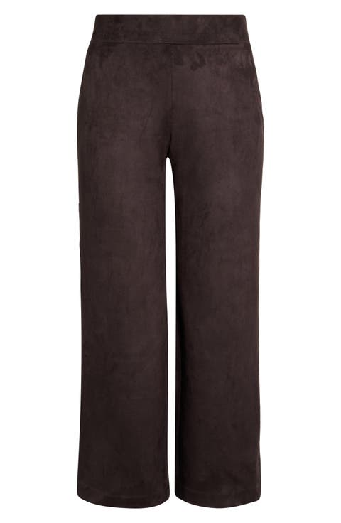 High Waist Faux Suede Wide Leg Pants
