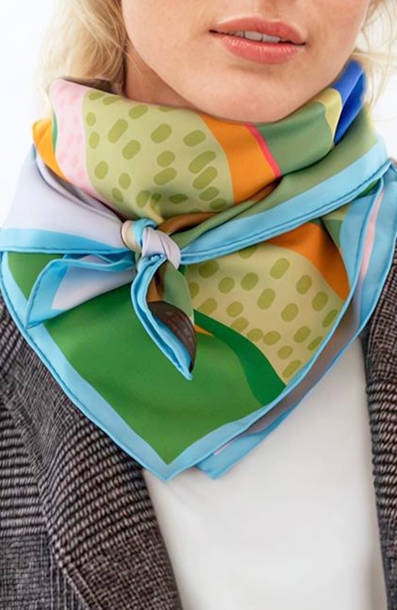 Jessie Zhao New York Double Sided Silk Scarf Of Ocean Breeze, Alternate, color, Blue