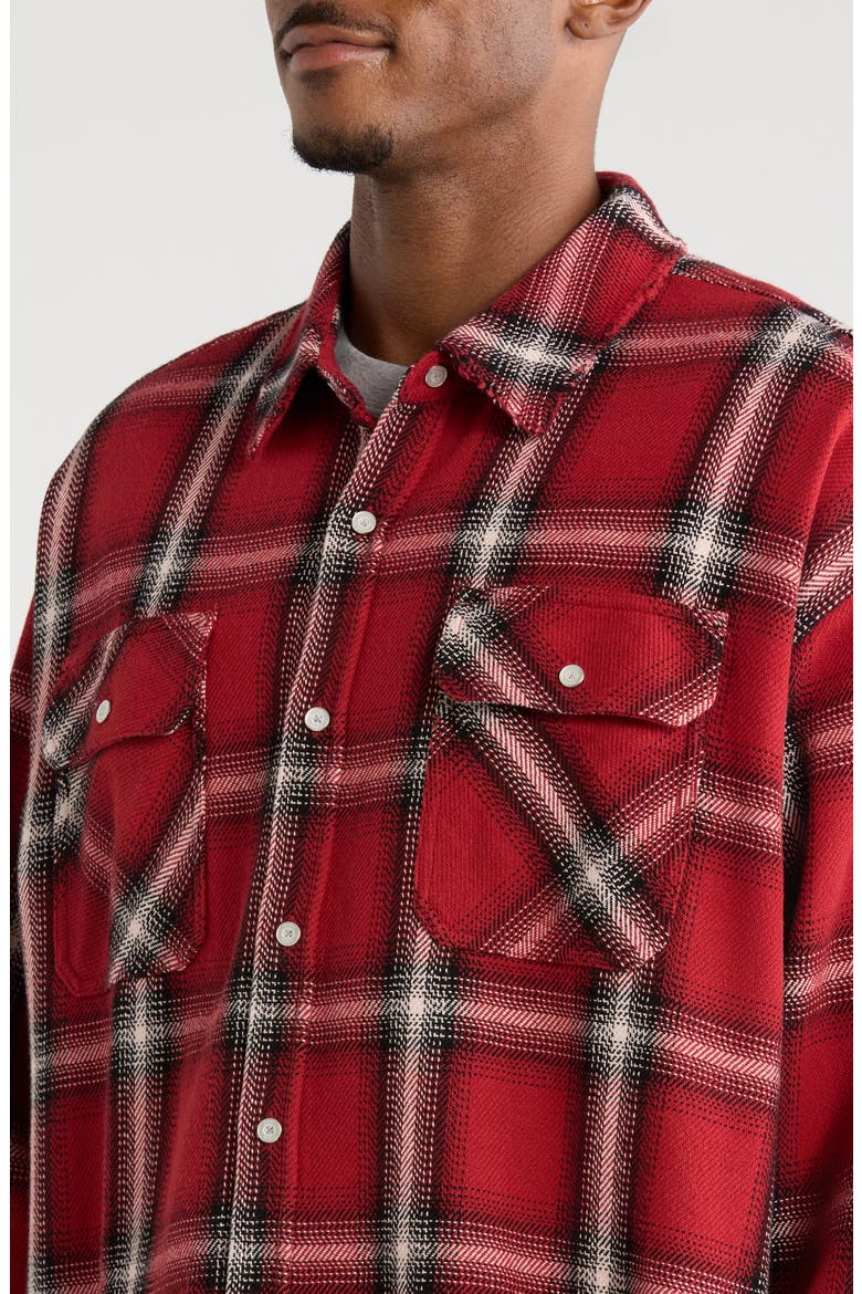 Cropped Raw Edge Flannel Shirt, Alternate, color, WHITE MULTI