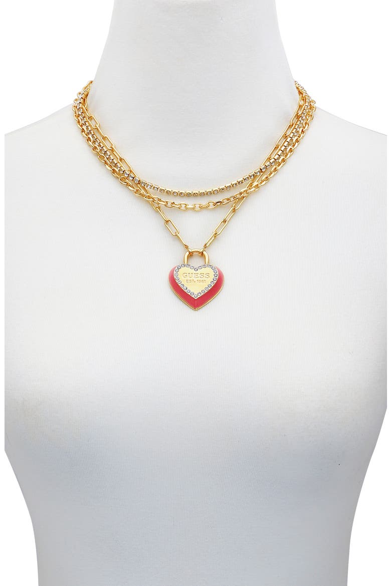 Layered Pavé Heart Charm Necklace, Alternate, color, GOLD TONE