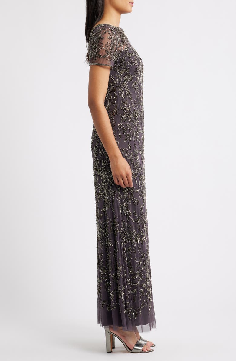 Pisarro Nights Beaded Floral Gown, Alternate, color, Slate 421