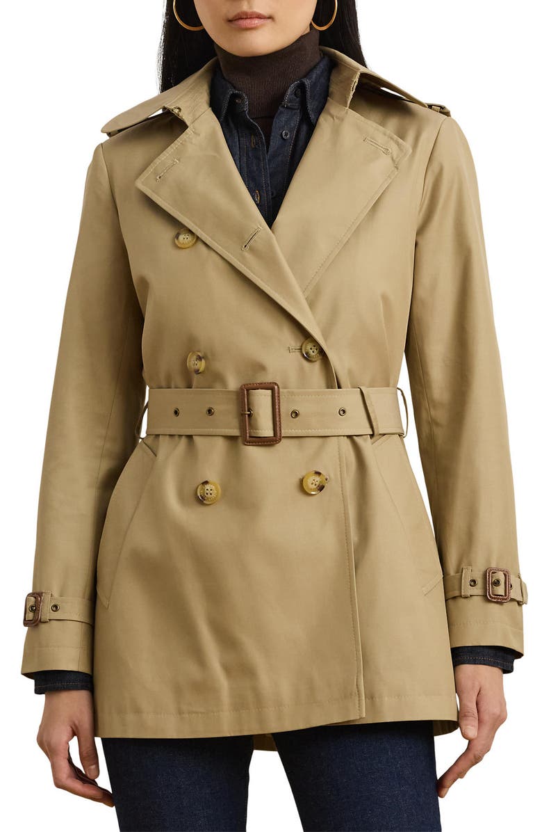 Lauren Ralph Lauren Short Double Breasted Trench Coat, Main, color, 