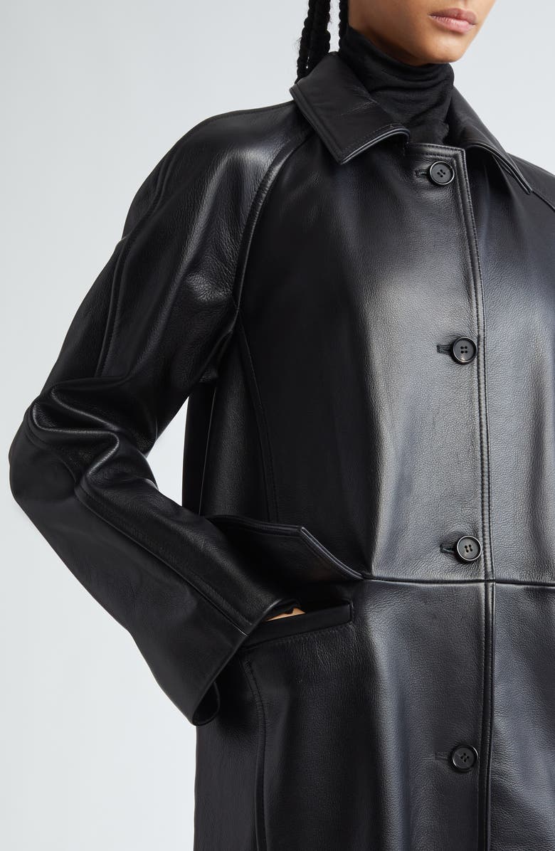 TOTEME Raglan Sleeve Leather Coat, Alternate, color, 