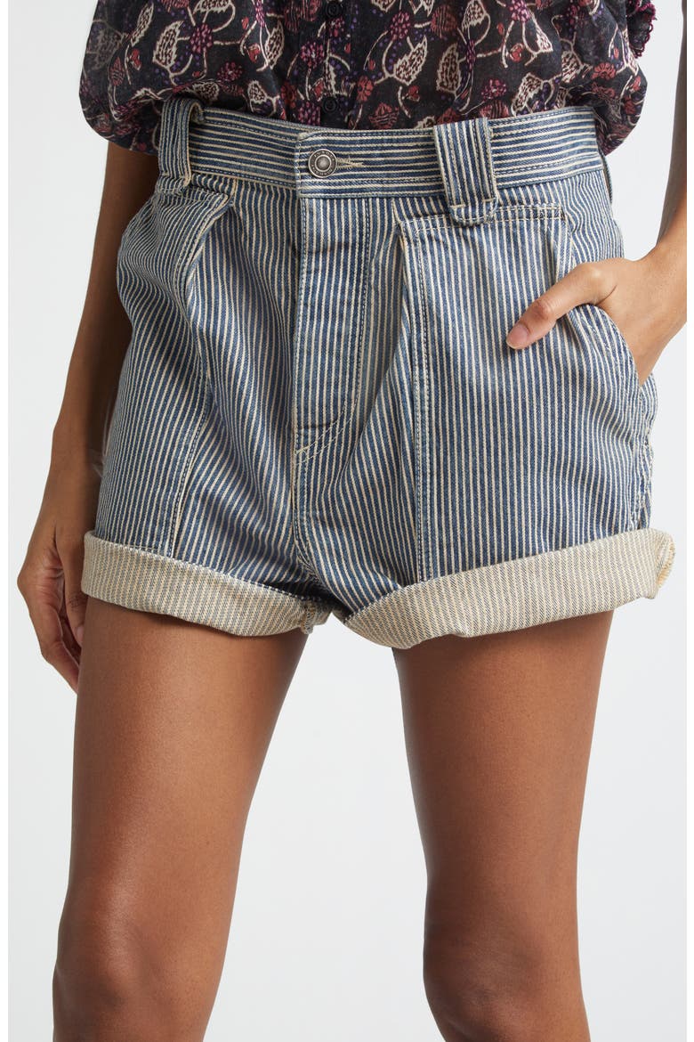 Eveja Striped Cotton Shorts, Alternate, color, BLUE/ WHITE