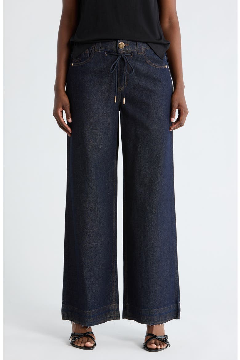 Cinch Waist High Waist Wide Leg Pants, Main, color, INDIGO