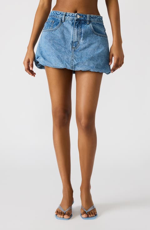 Simona Bubble Hem Denim Miniskirt (French Blue)