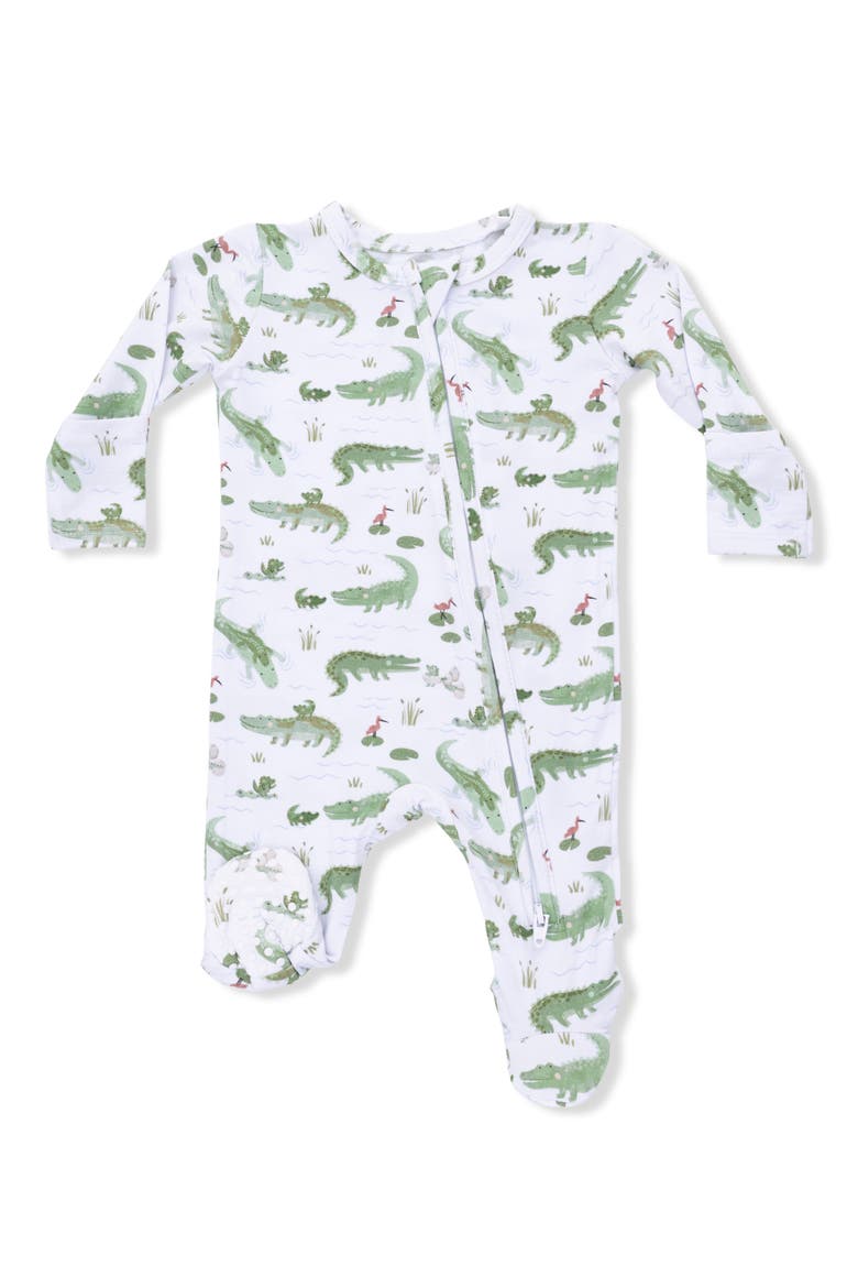 Crayon Alligators Zip Footie, Main, color, IVORY GREEN