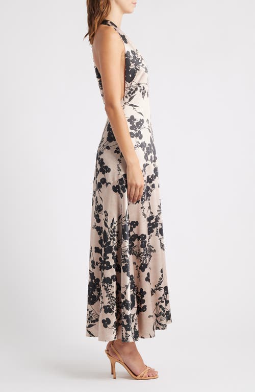 Parker Shadow Floral Print Halter Maxi Dress In Neutral