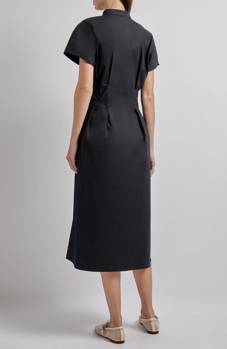 Misook Button-Up Cotton Midi Dress, Alternate, color, Black