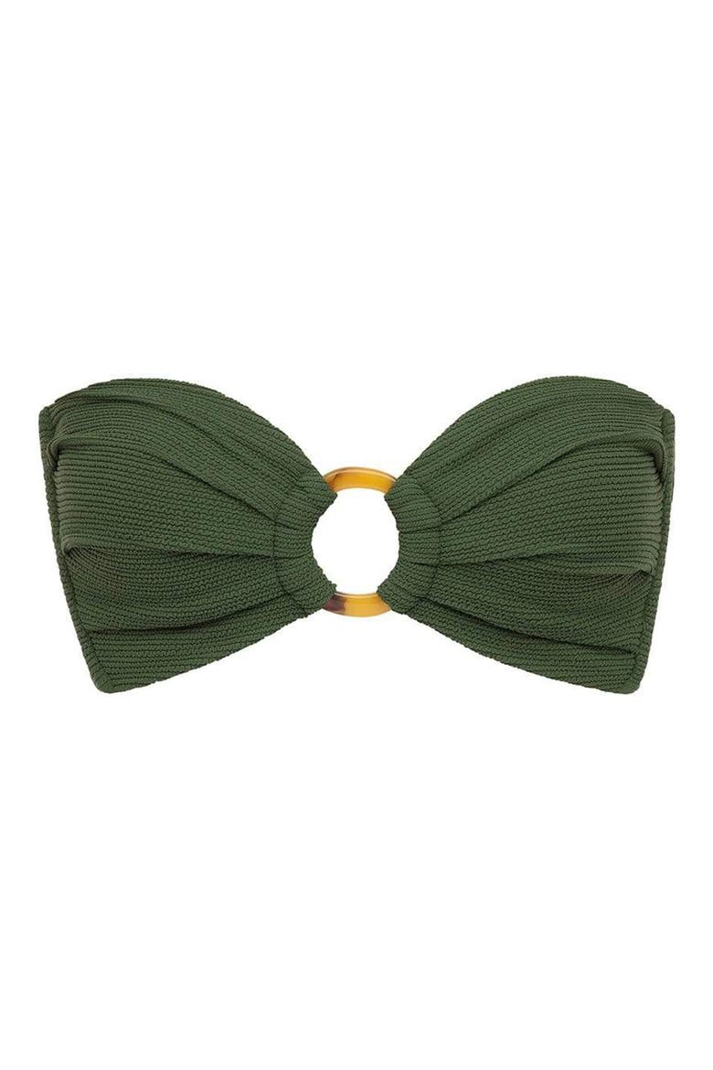 Tori Bandeau Bikini Top, Alternate, color, OLIVE MICRO SCRUNCH