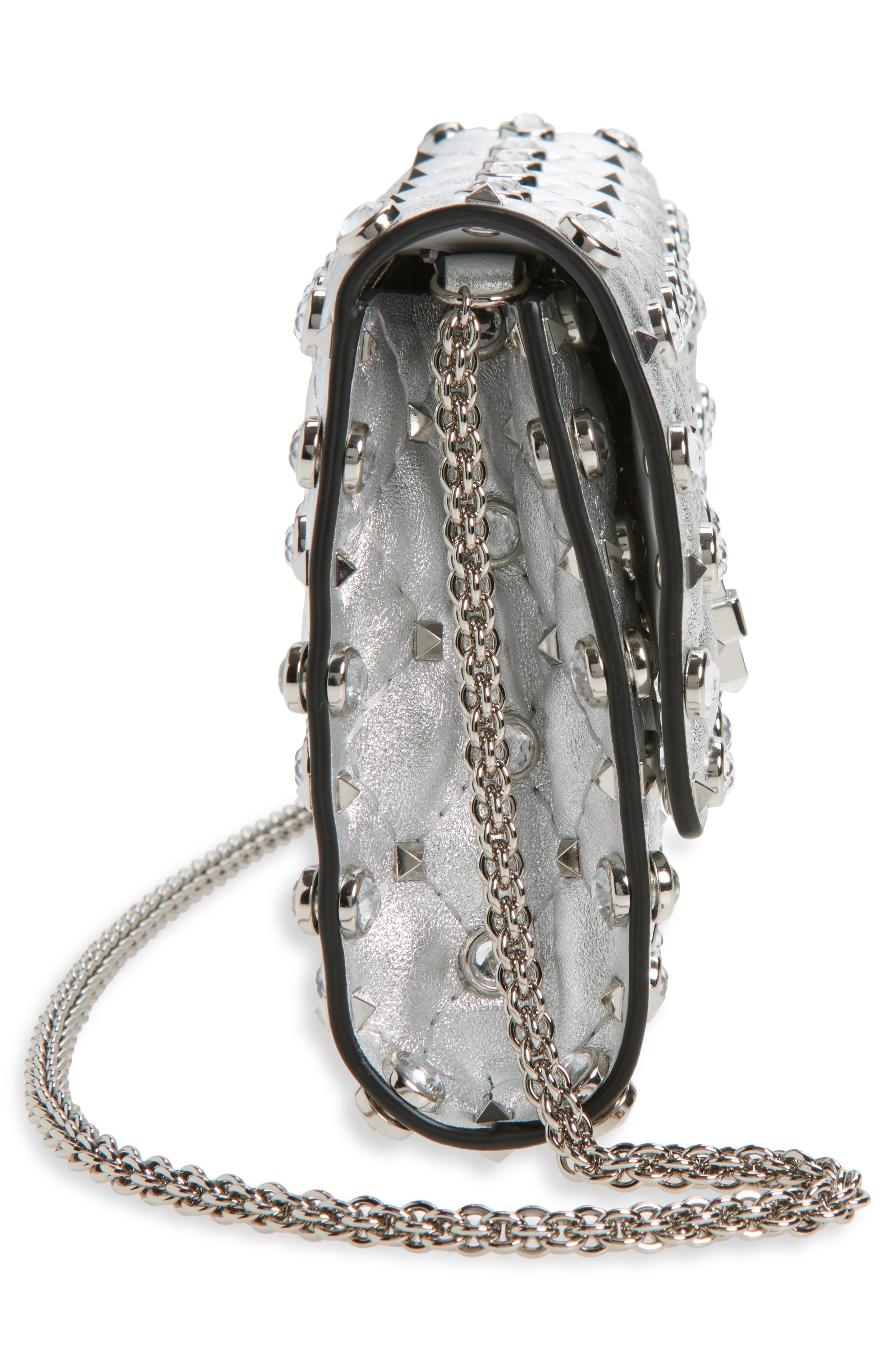 Valentino Garavani Small Rockstud Leather Shoulder Bag, Alternate, color, Silver Lilac