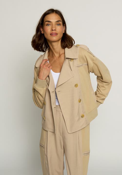 Central Park West Mixed Media Trench Bomber In Brown