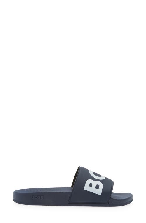 Hugo Boss Italian-made Slides With Raised Logo In Blue
