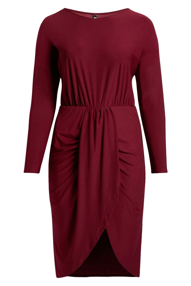 Wrap Skirt Long Sleeve Jersey Dress, Alternate, color, BURGUNDY
