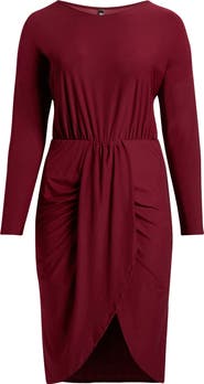 24seven Comfort Apparel Wrap Skirt Long Sleeve Jersey Dress