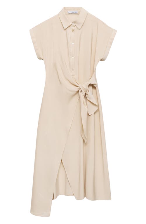 Mango Short Sleeve Wrap Shirtdress In Beige
