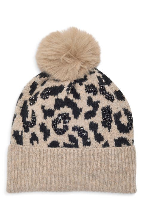 Leopard Embellished Beanie