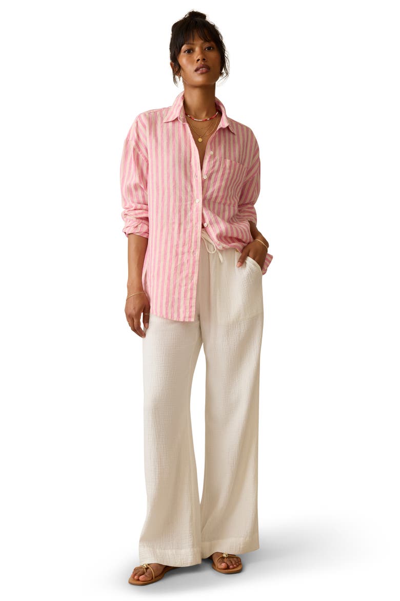 Laguna Stripe Linen Button-Up Shirt, Alternate, color, PINK LUCY STRIPE