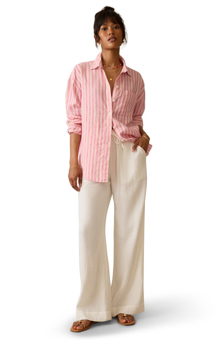 Faherty Laguna Stripe Linen Button-Up Shirt, Alternate, color, Pink Lucy Stripe