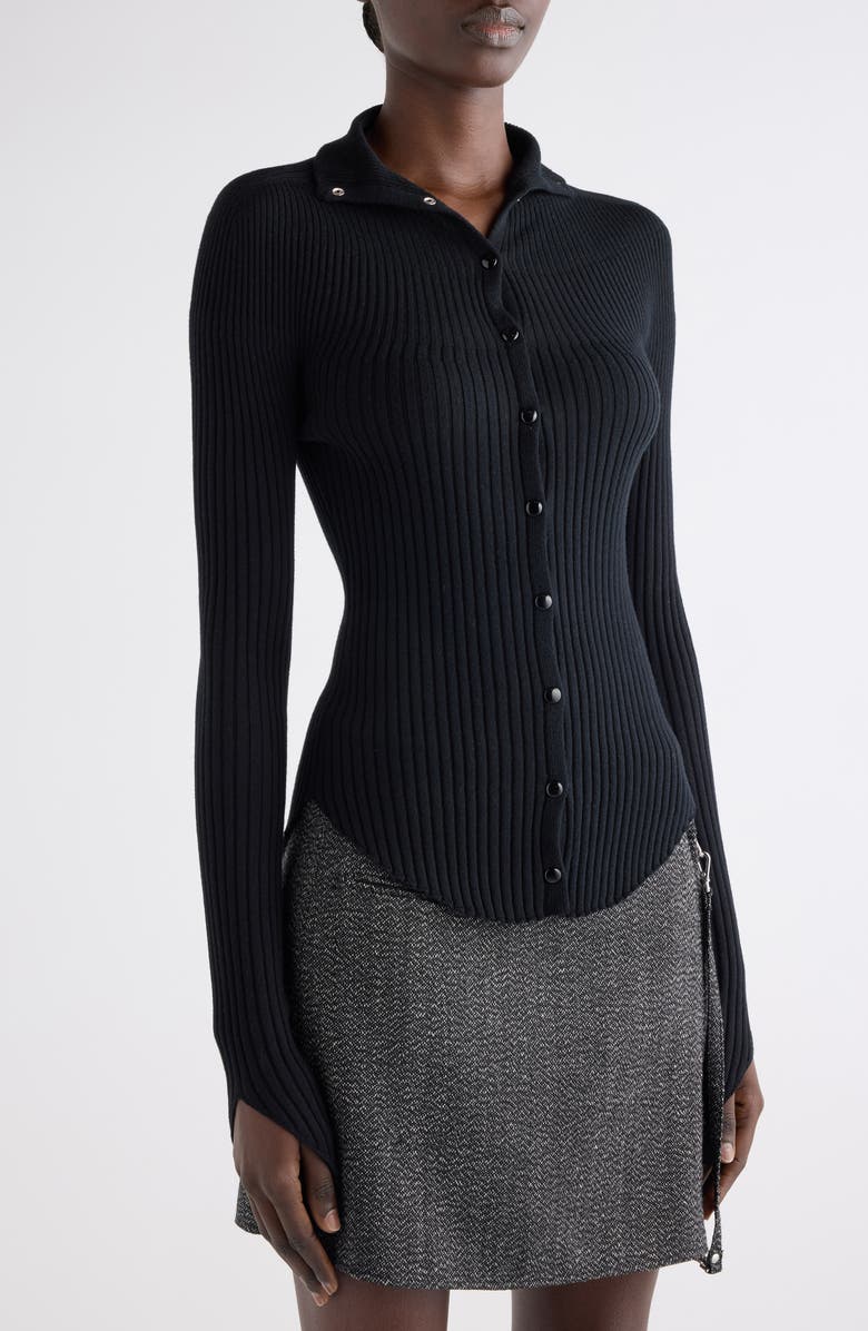 Courrèges Classic Rib Cotton Blend Snap-Up Top, Alternate, color, Black