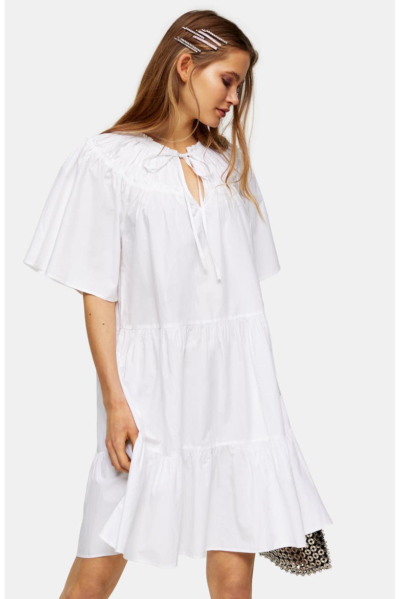 Smocked Poplin Dress, Alternate, color, WHITE
