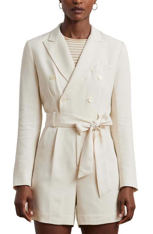 Shop Ralph Lauren Lauren  Belted Long Sleeve Double Breasted Romper In Mascarpone Cream