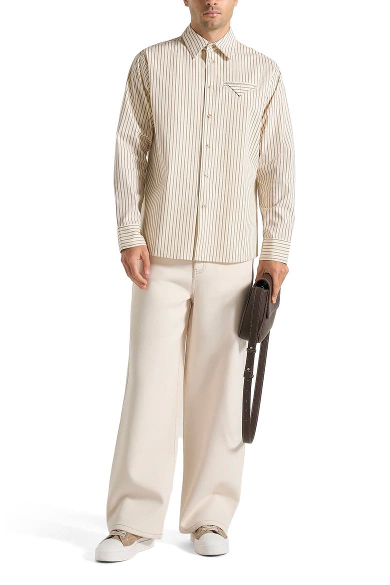 Ronnie Unisex Pinstripe Long Sleeve Shirt, Alternate, color, Beige
