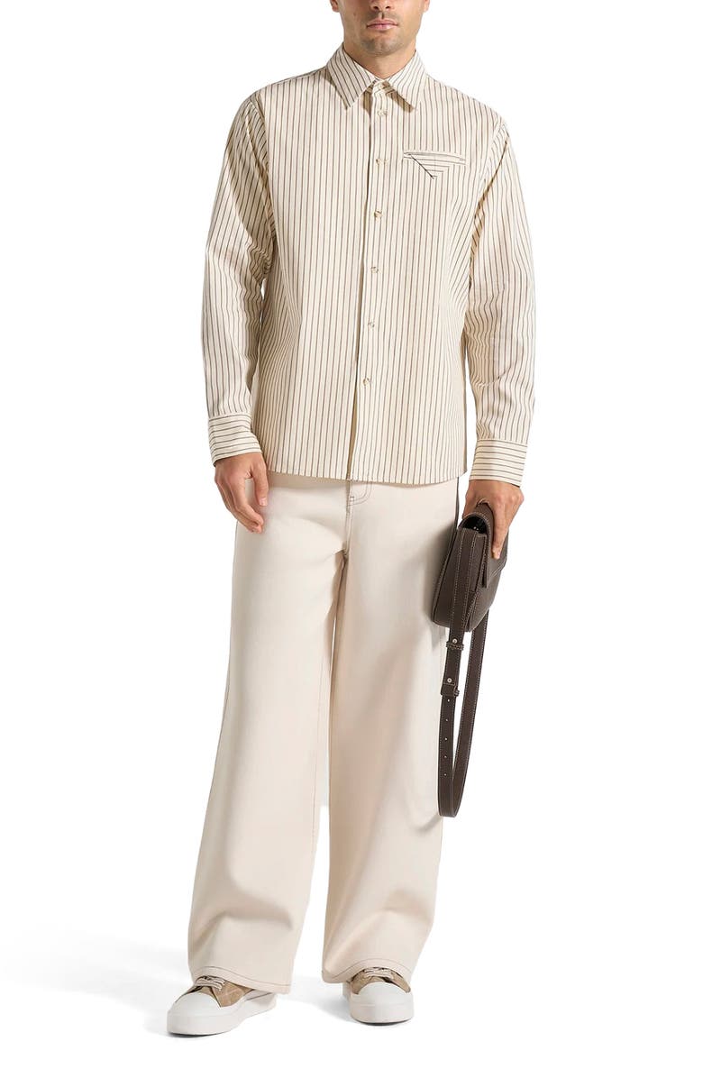 Manière De Voir Ronnie Unisex Pinstripe Long Sleeve Shirt, Alternate, color, Beige