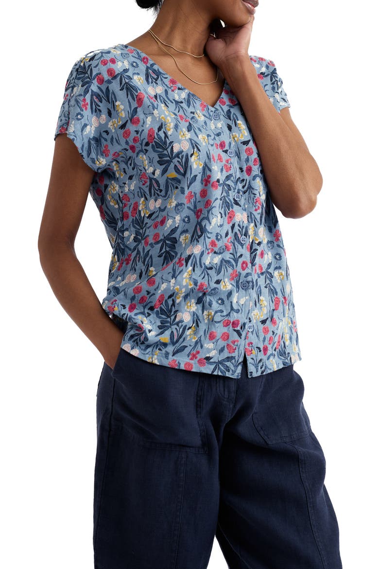 Studio Glass Organic Cotton Button-Up Top, Main, color, SPRING STEMS SEASCAPE MIX