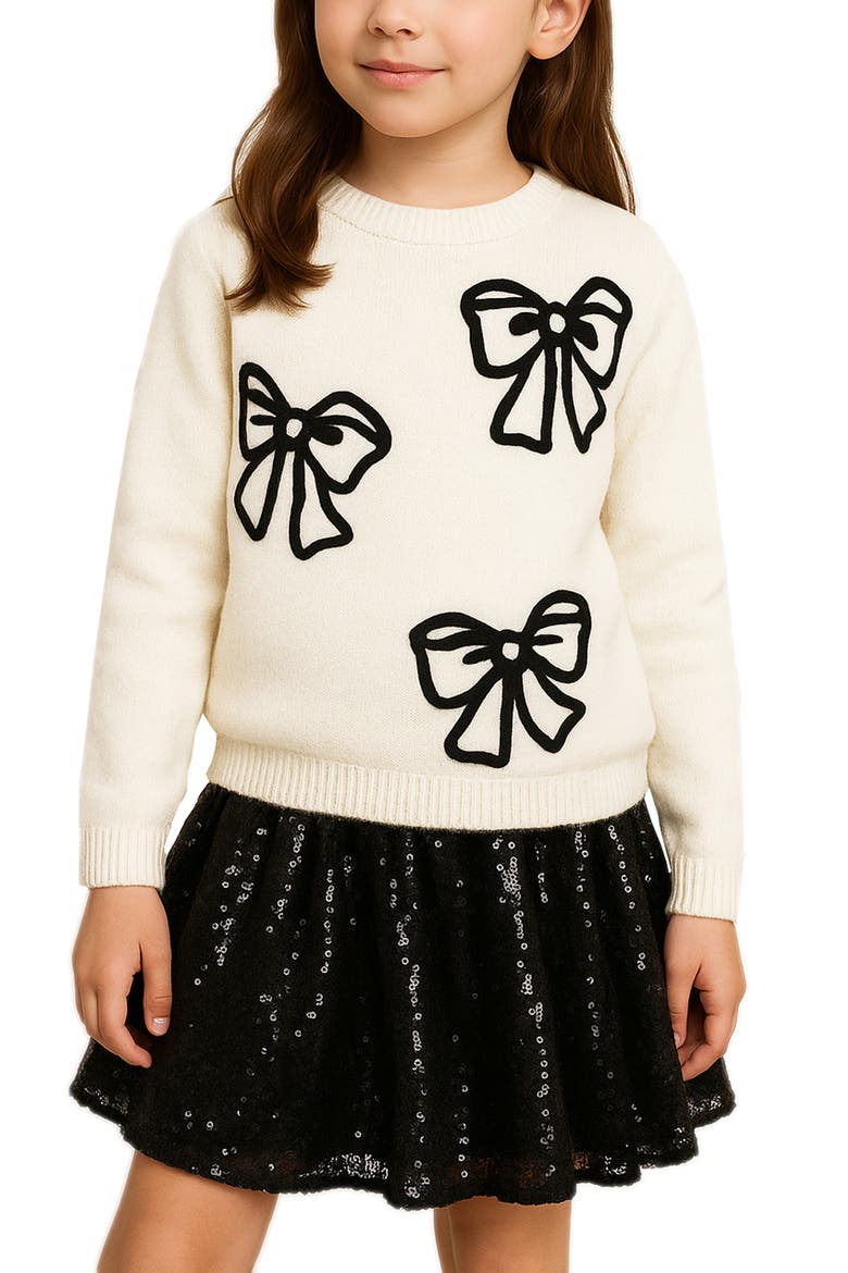 Kids' Bow Sweater & Sequin Skirt Set, Alternate, color, IVORY/ BLACK