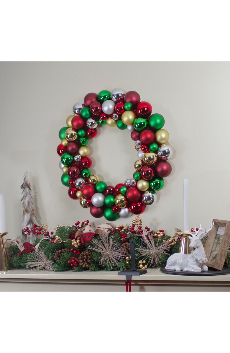 Northlight Traditional 2-Finish Shatterproof Ball Christmas Wreath - 24" - Multicolor - Unlit, Alternate, color,