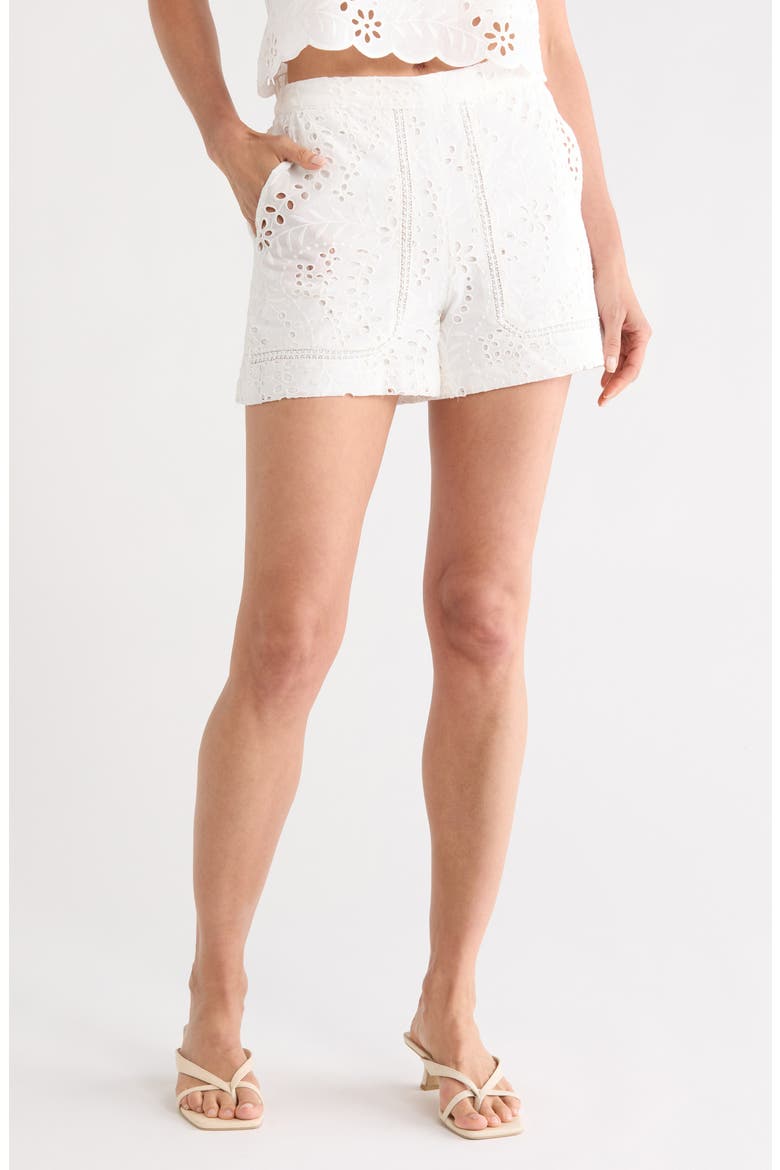 Embroidered Eyelet Cotton Shorts, Main, color, WHITE