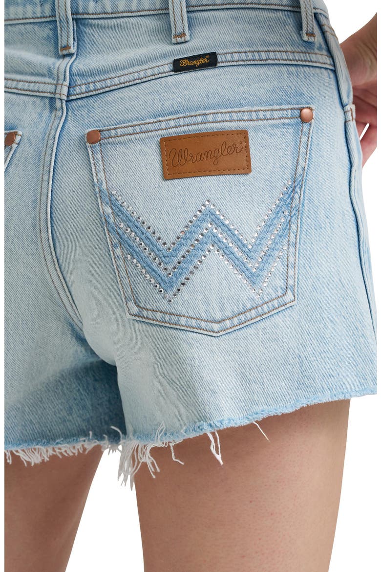 Cowboy Embellished High Waist Denim Cutoff Shorts, Alternate, color, MARA