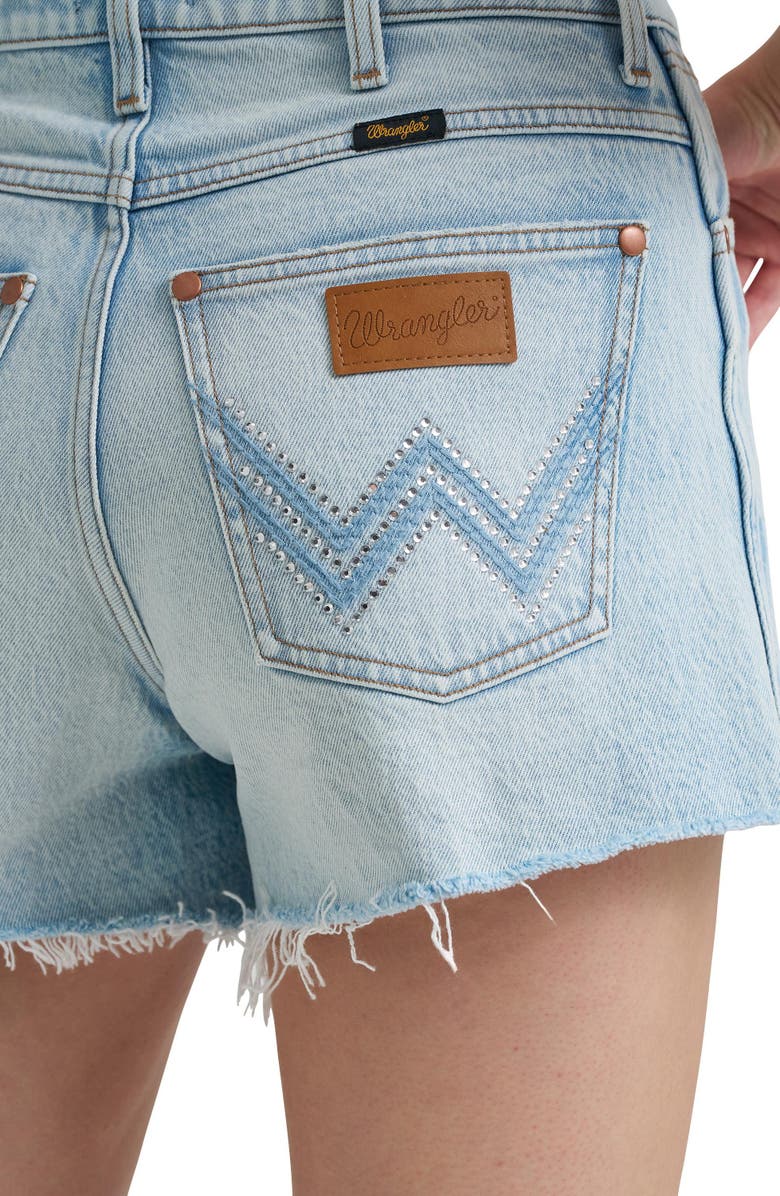 Wrangler Cowboy Embellished High Waist Denim Cutoff Shorts, Alternate, color, 