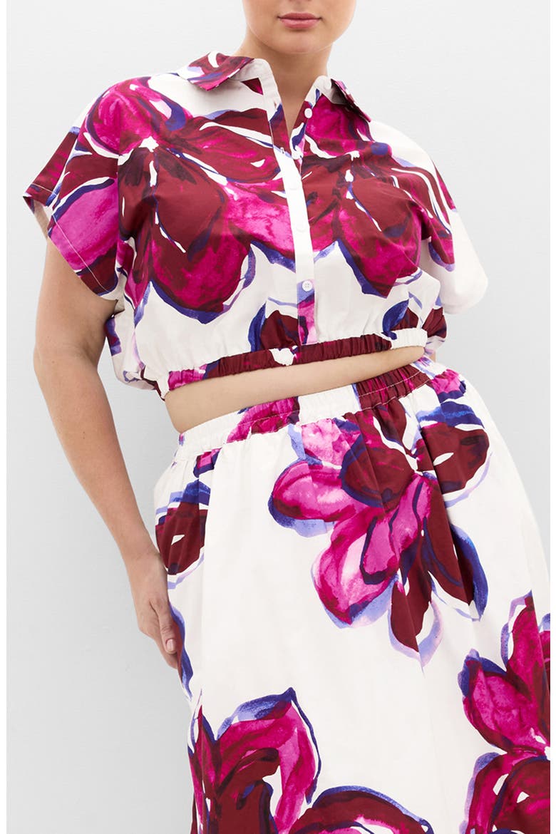 Holiday Crop Cotton Button-Up Shirt, Main, color, VIOLET BLOOM