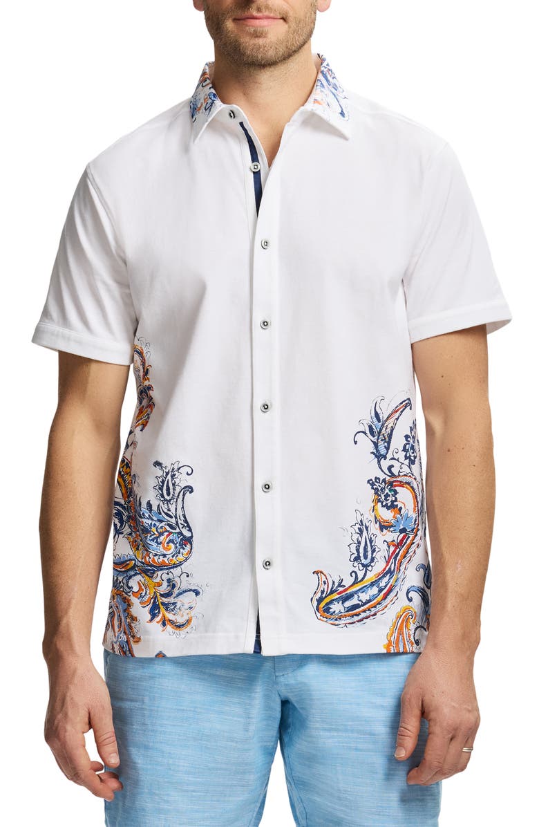 Robert Graham Paisley Short Sleeve Cotton Button-Up Shirt, Main, color, 