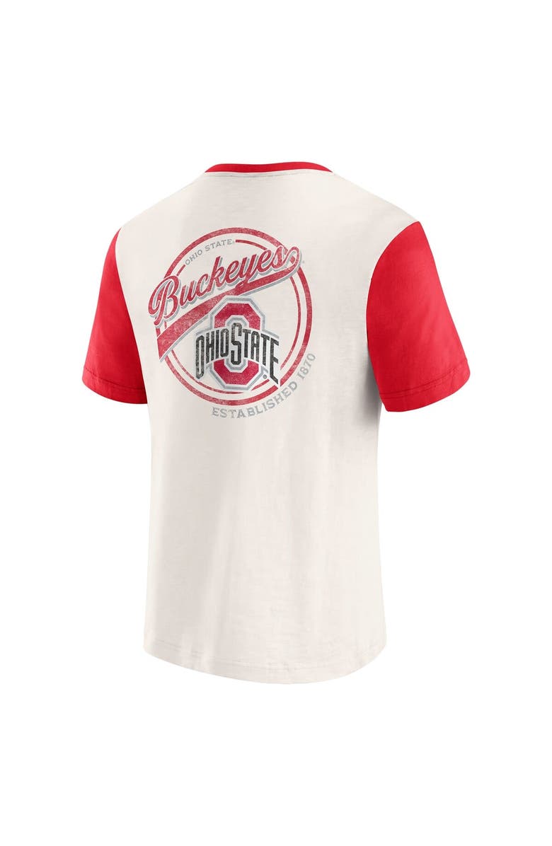 Darius Rucker Collection by Fanatics Men's Darius Rucker Collection by Fanatics Cream/Scarlet Ohio State Buckeyes Henley Color Block Slub T-Shirt, Alternate, color,