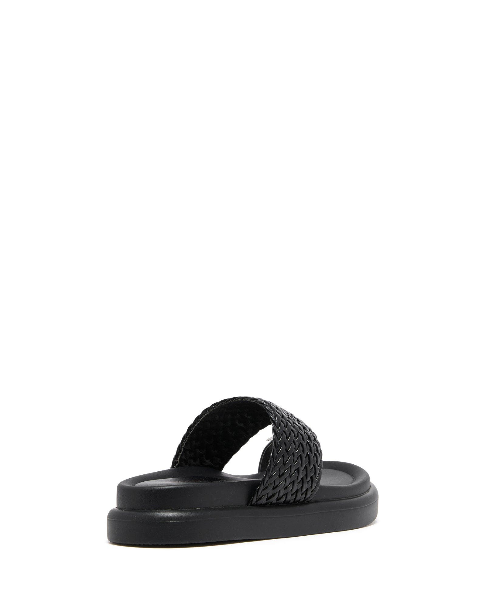 Prevail open round toe sandal, Alternate, color, Black Woven Pu