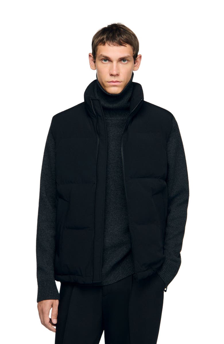 SANDRO Sleeveless technical puffer vest, Main, color, Black