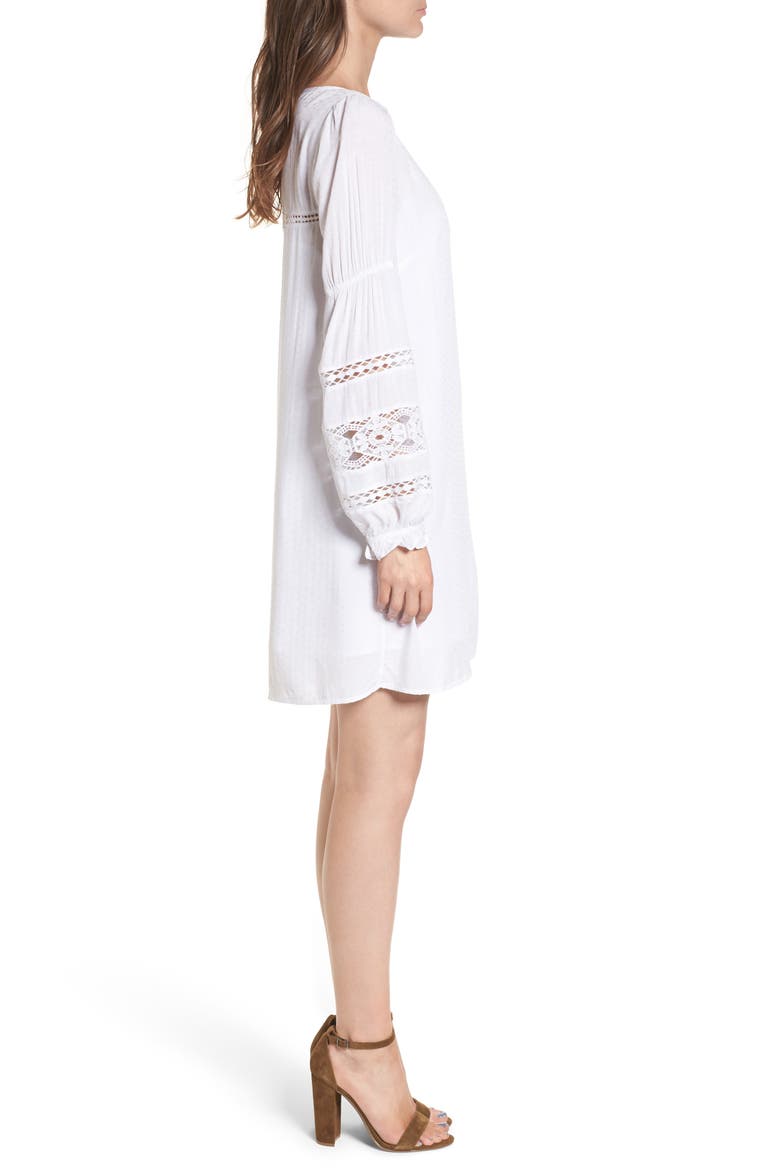 Lace Trim Puff Sleeve Shift Dress, Alternate, color, WHITE