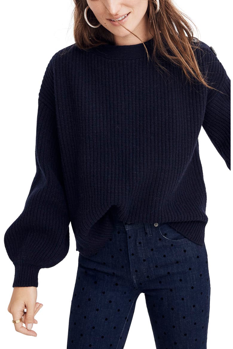 Boat Neck Button Shoulder Sweater, Main, color, NAVY