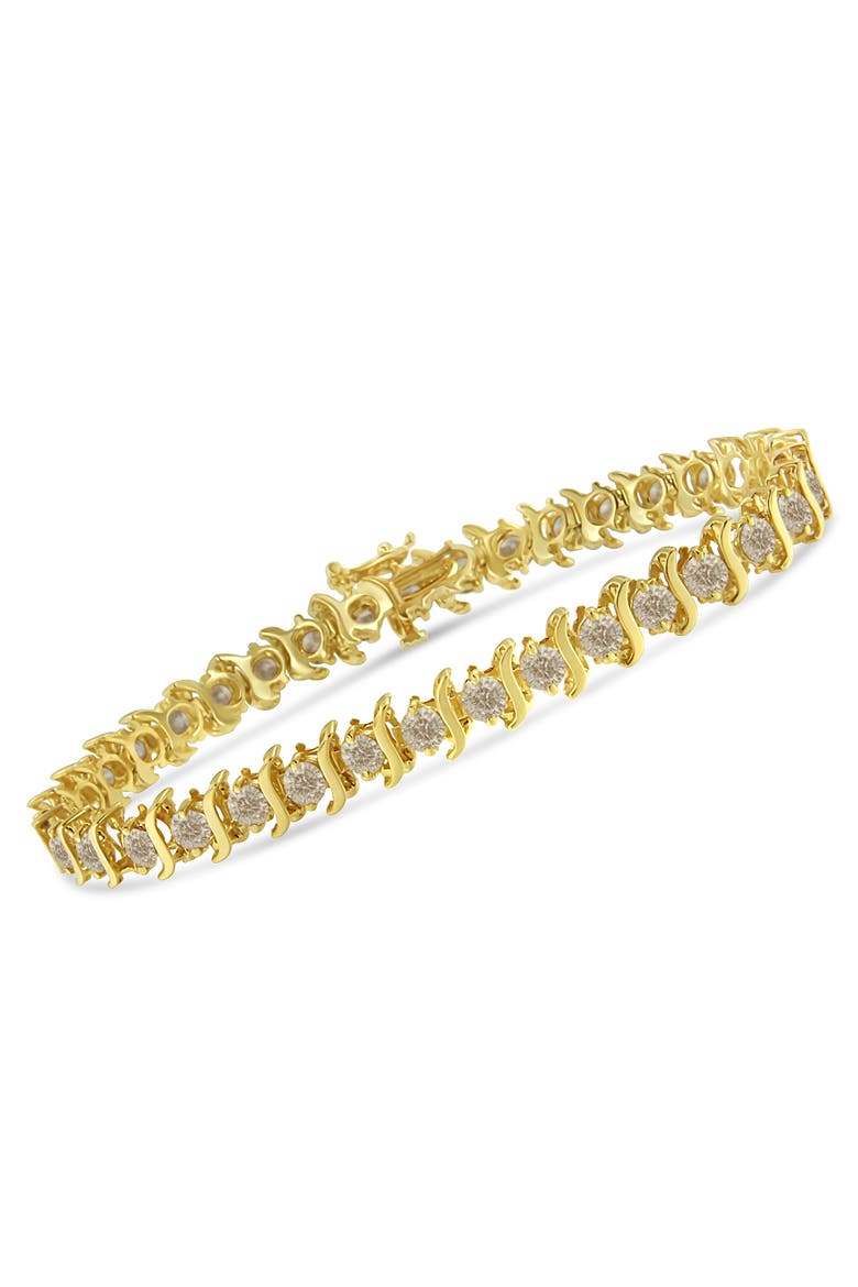 10K Yellow Gold Plated Silver 7.0 cttw 2-Prong Set Diamond "S" Link Bracelet, Alternate, color, Yellow