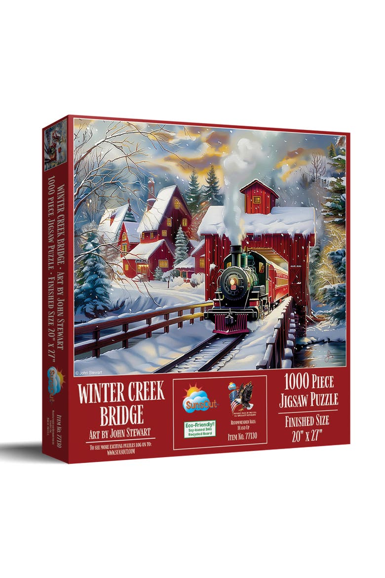 Winter Creek Bridge 1000 piece Jigsaw Puzzle for Adults, Main, color, Multicolor