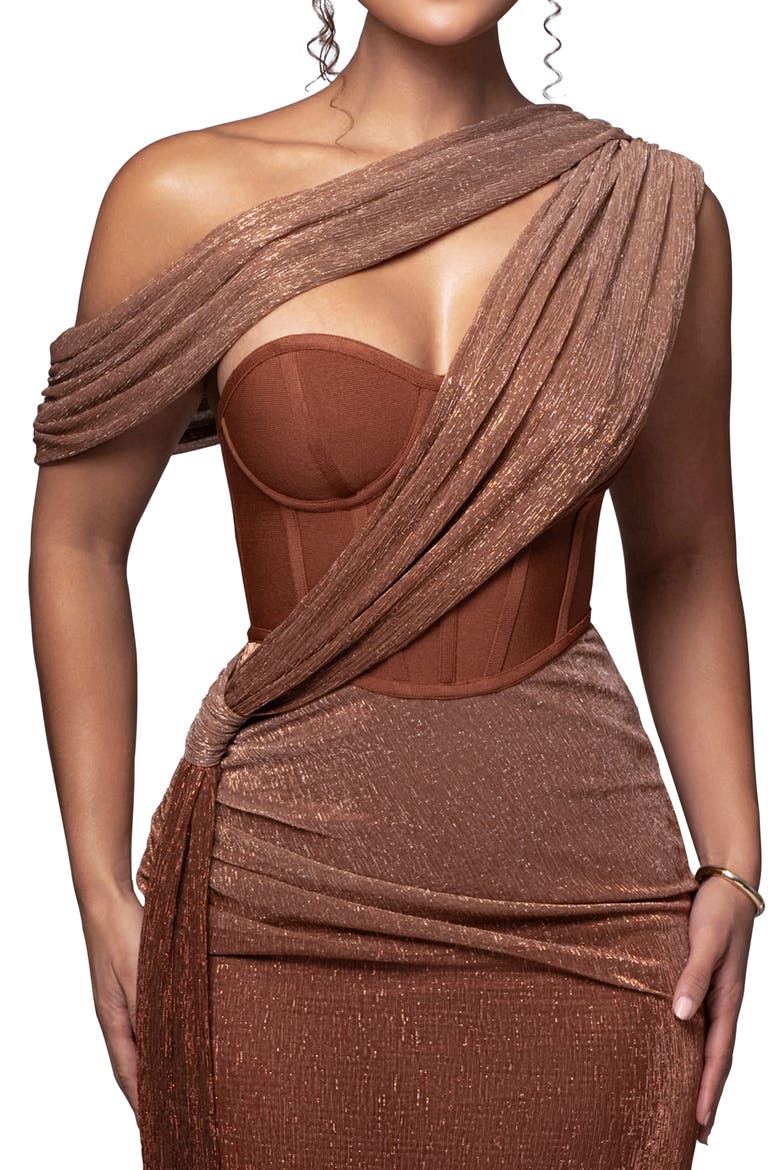 Celestina Metallic Drape Gown, Alternate, color, GOLD