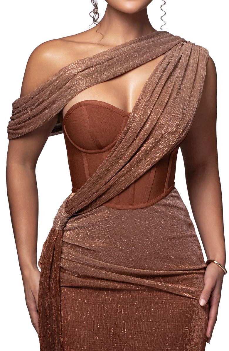 JLUXLABEL Celestina Metallic Drape Gown, Alternate, color,