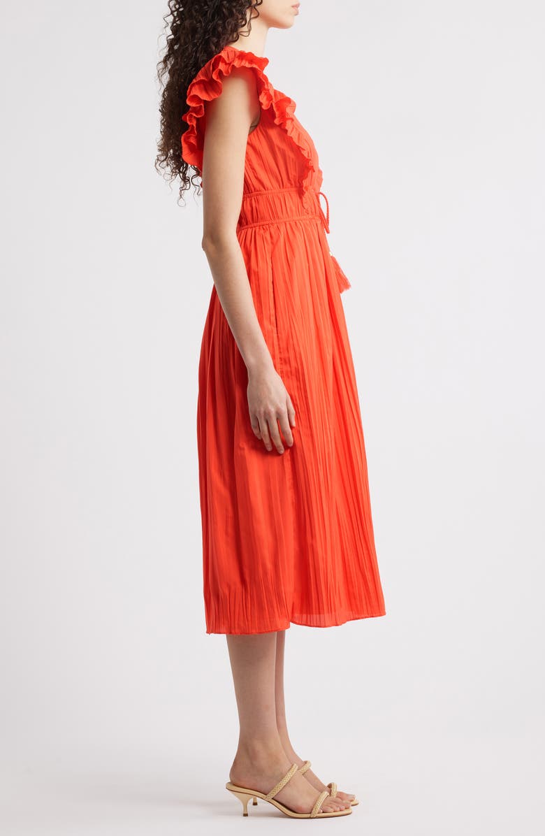 Eliza J Ruffle Trim Pleat Dress, Alternate, color, Red