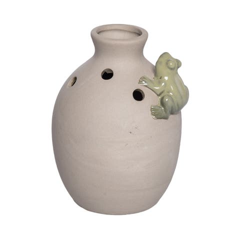 Ceramic Vase with Frog Med Multicolored for Floral Display and Home Decor