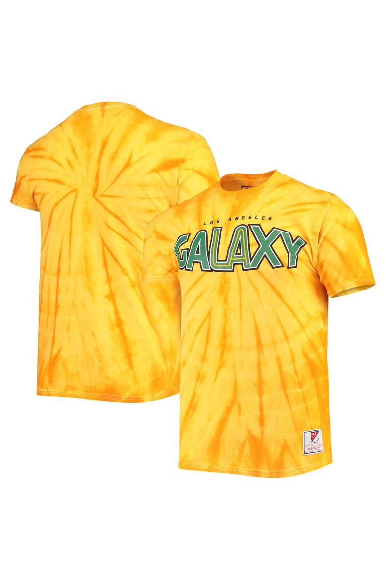 Men's Mitchell & Ness Gold LA Galaxy Since '96 Tie-Dye T-Shirt, Main, color, Gold