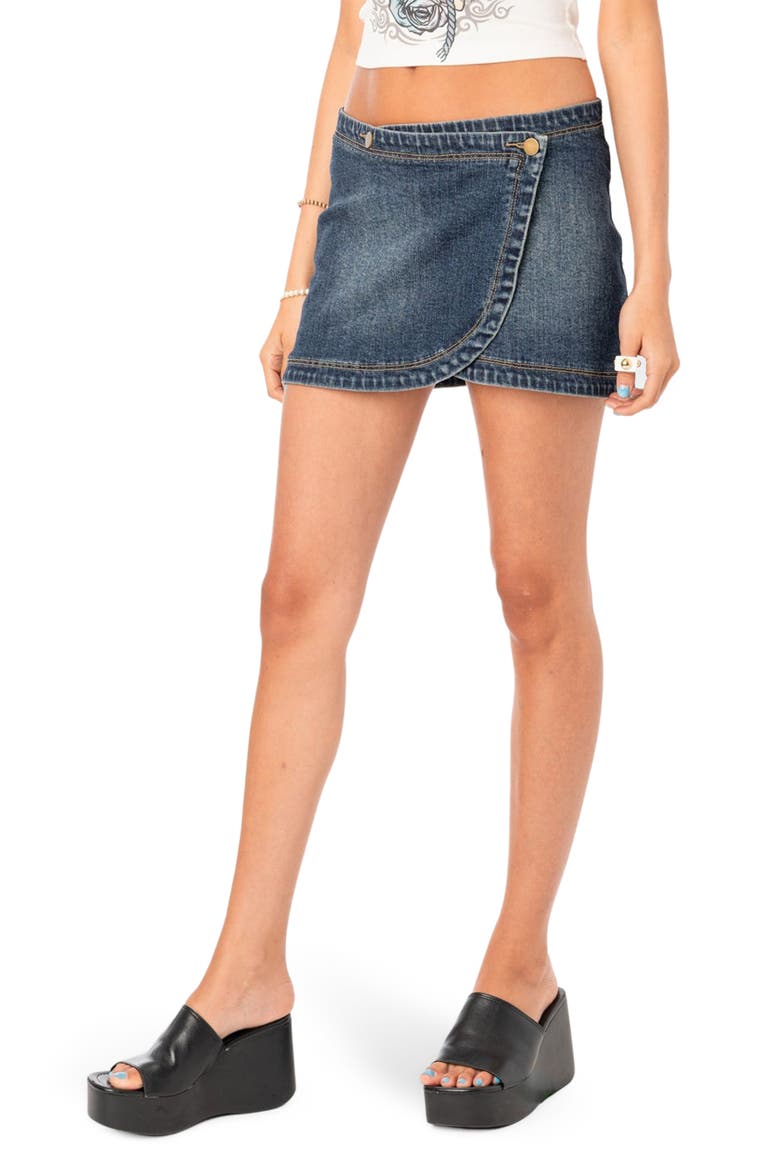 Wrap Denim Miniskirt, Alternate, color, BLUE