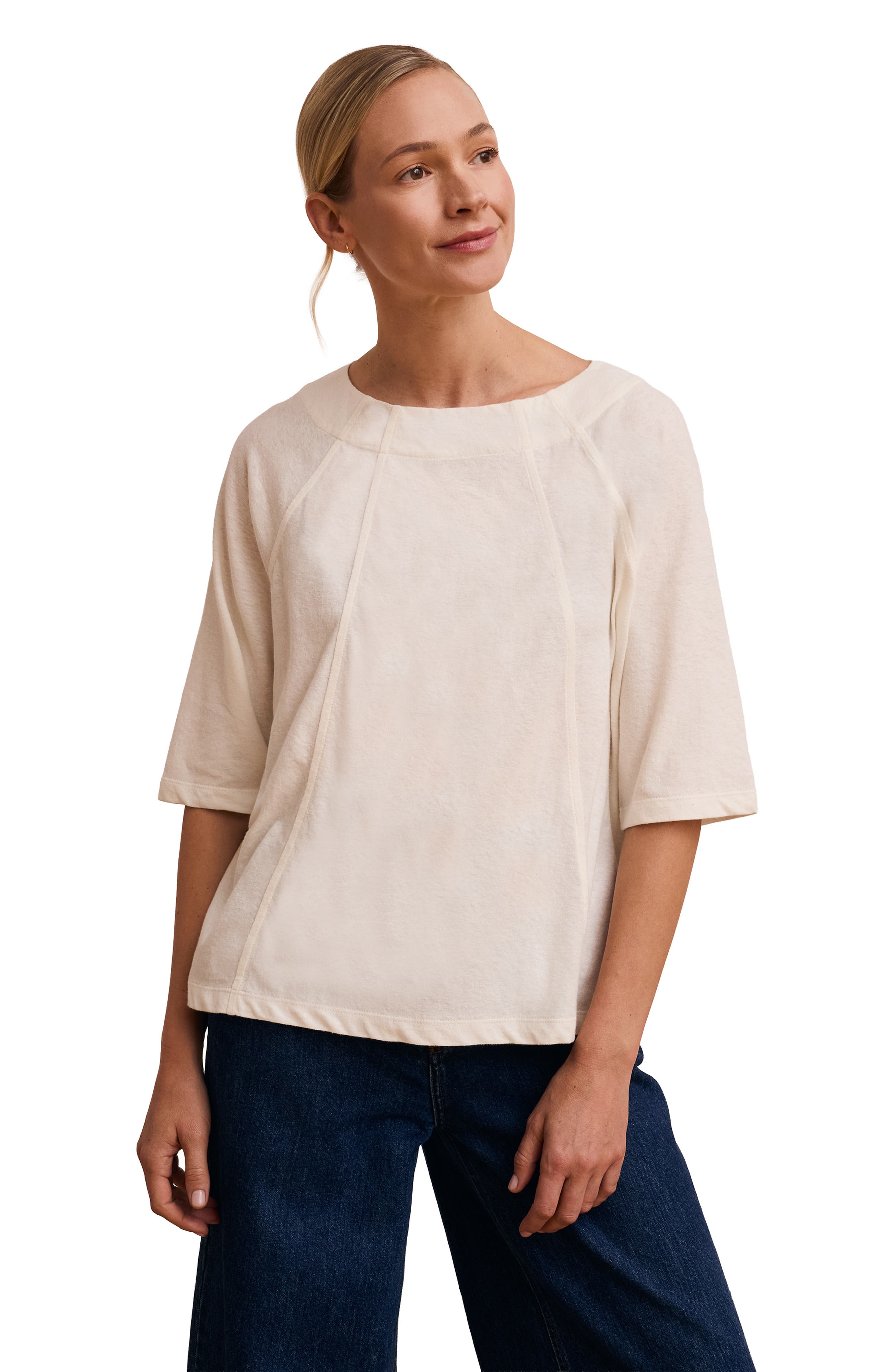 Linen Blend Short Sleeve Swing Top